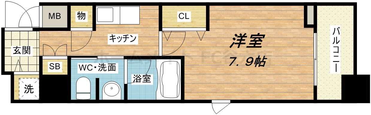 カスタリア堺筋本町(1K/4階)の間取り写真