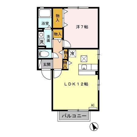 エトワールキューブB棟(1LDK/1階)の間取り写真