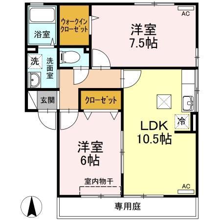 シャトーショコラA棟(2LDK/1階)の間取り写真