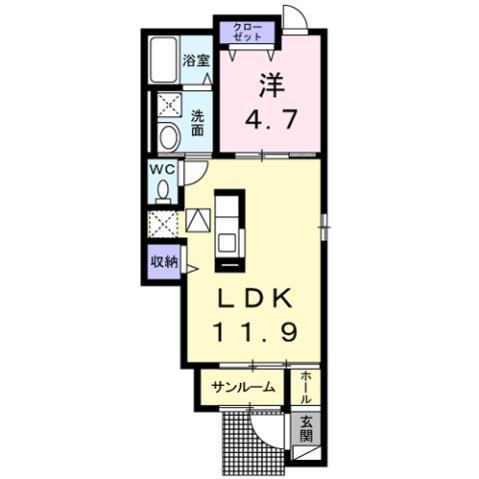 レジュール本厚木I(1LDK/1階)の間取り写真