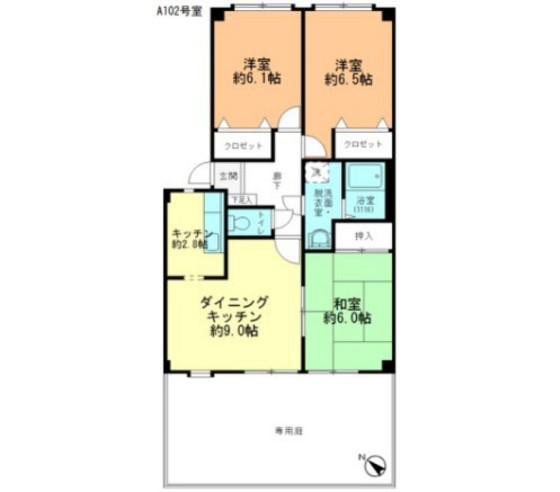 フォブール住吉A棟(3LDK/1階)の間取り写真