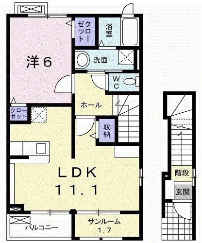 アルコイーリスA(1LDK/2階)の間取り写真