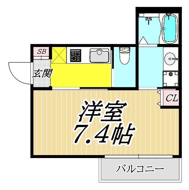 キャスルコート塚口本町グレイス(1K/2階)の間取り写真