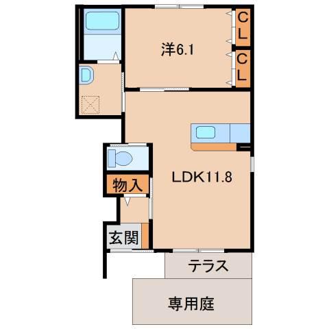 JR阪和線 紀伊駅 徒歩31分 2階建 築12年(1LDK/1階)の間取り写真