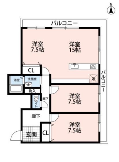 丸西ビル(2LDK/3階)の間取り写真