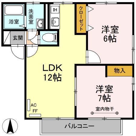 ホワイトプレミール(2LDK/2階)の間取り写真