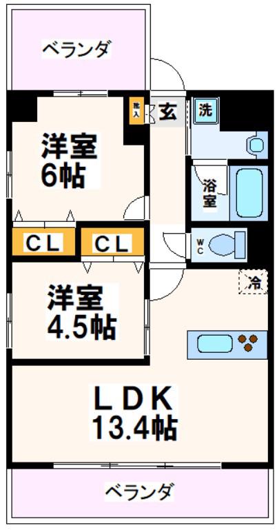 ALUNA 千歳船橋(2LDK/5階)の間取り写真