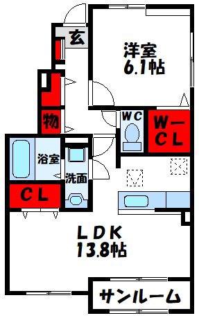 リーヴァ 眞A(1LDK/1階)の間取り写真