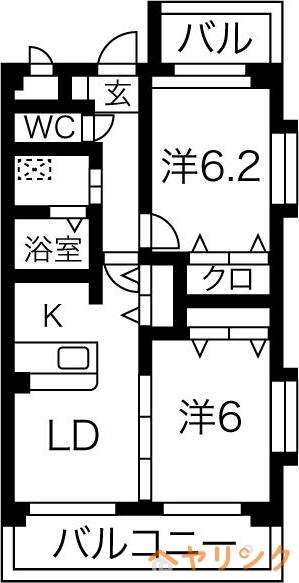 ピースフルムーン(2DK/1階)の間取り写真