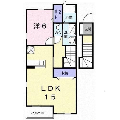 向ヶ丘 A(1LDK/2階)の間取り写真