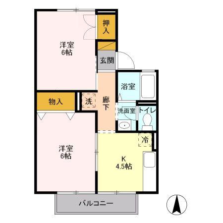 ポラールB(2K/1階)の間取り写真