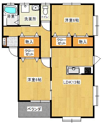 エクセレントコート B棟(2LDK/1階)の間取り写真