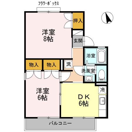 ライブタウン風間D(2DK/2階)の間取り写真