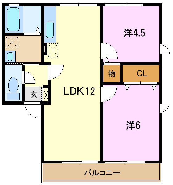 オリエンタルコートI(2LDK/1階)の間取り写真
