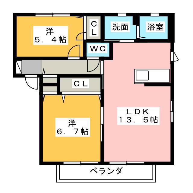 アーバンドエルB(2LDK/2階)の間取り写真