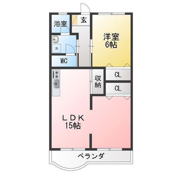 コーポラス鶉(1LDK/4階)の間取り写真