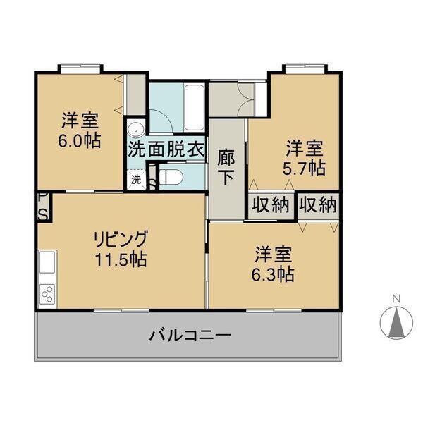 西焼津メゾン小石川(3LDK/2階)の間取り写真