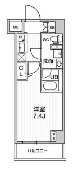 ジェノヴィア阪東橋スカイガーデン(1K/2階)の間取り写真