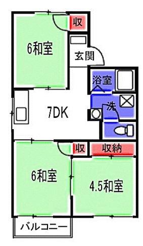 カーサルミネール(3DK/1階)の間取り写真
