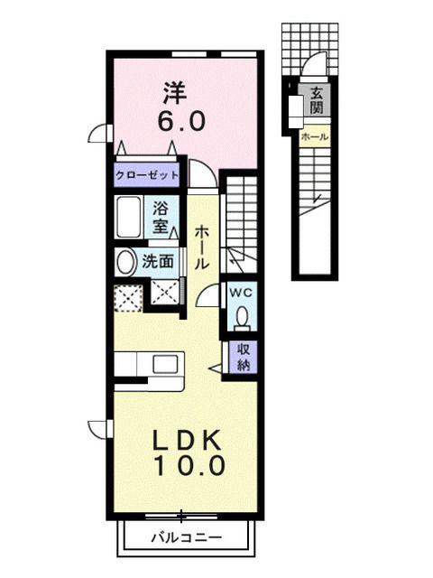 プラシード小坂A棟(1LDK/2階)の間取り写真