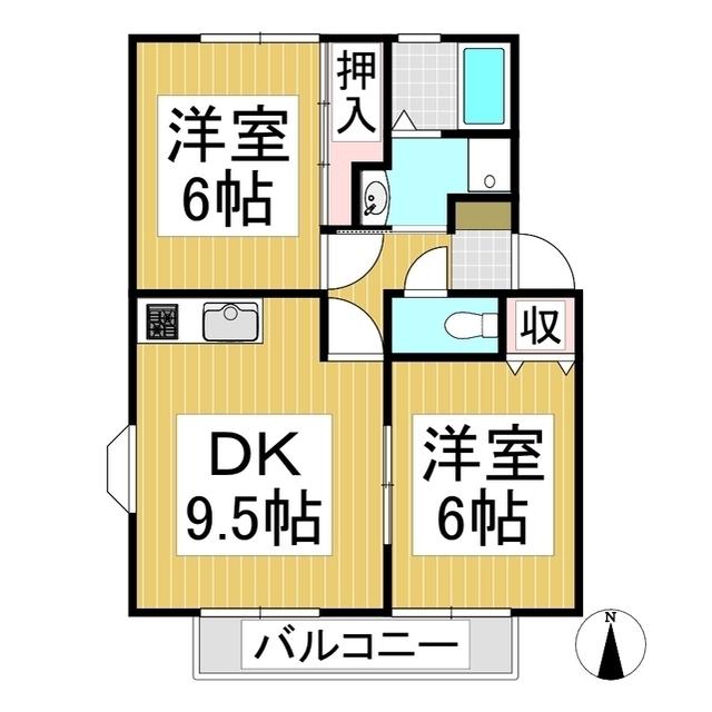 アメニティタウン上高田D棟(2DK/1階)の間取り写真