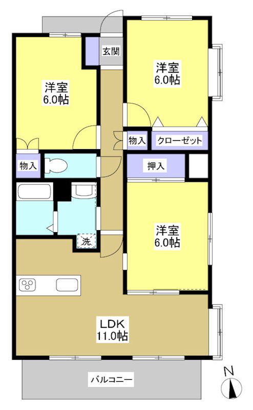ライ・レ・ローゼ(3LDK/4階)の間取り写真