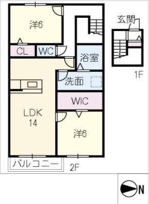 ティーファームN(2LDK/2階)の間取り写真
