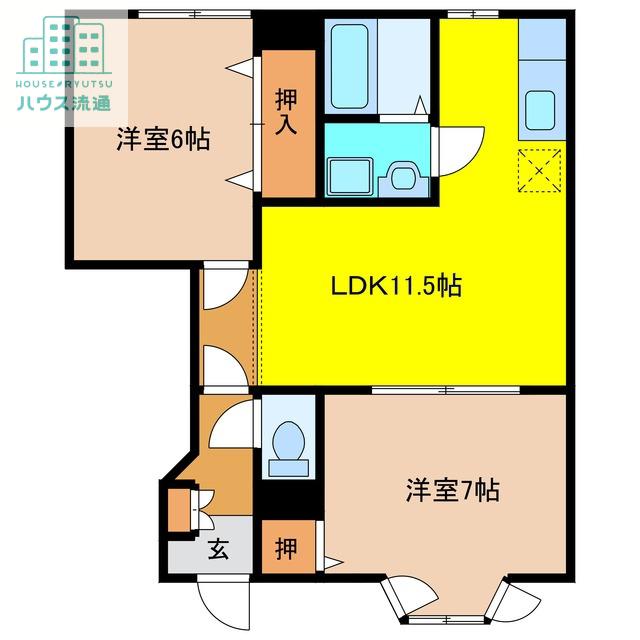 ニュークレストール舞(2LDK/1階)の間取り写真