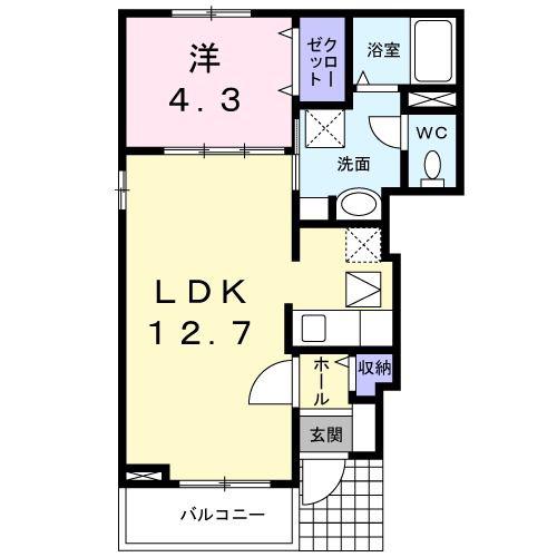 カーサ・コモド(1LDK/1階)の間取り写真