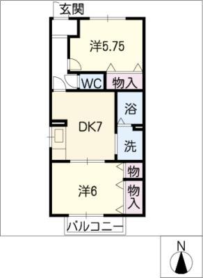 サンハイツE(2DK/1階)の間取り写真