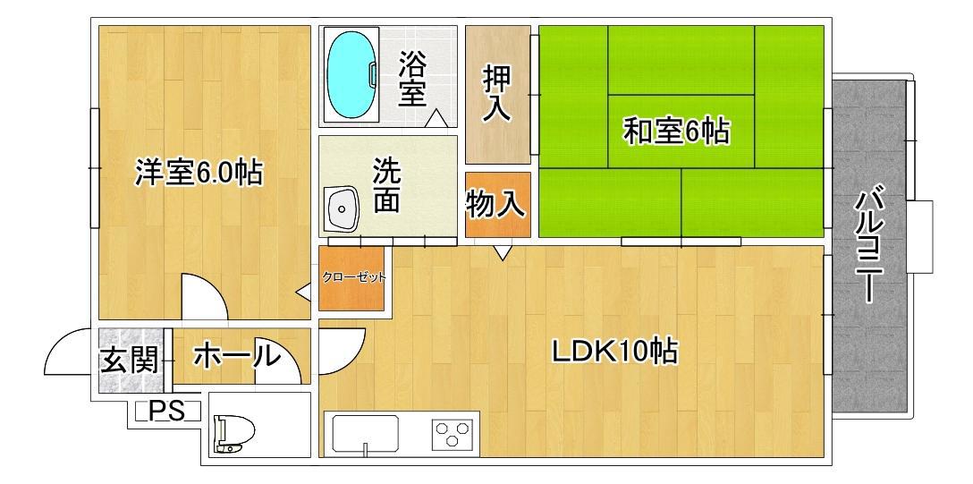 サンガーデン片島 A(2LDK/2階)の間取り写真
