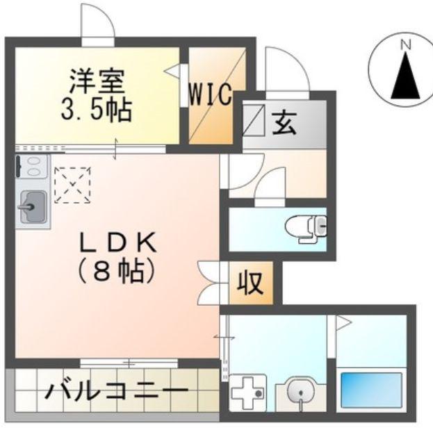 ウイング大和町(1LDK/1階)の間取り写真