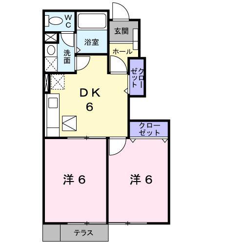 ヴィラプラシード(2DK/1階)の間取り写真