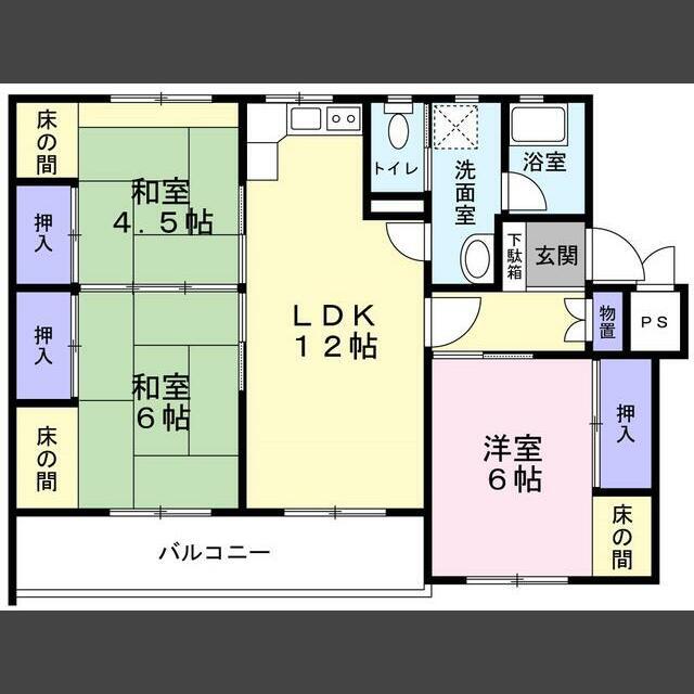 レインボーハウス勾当水4号棟(3LDK/4階)の間取り写真
