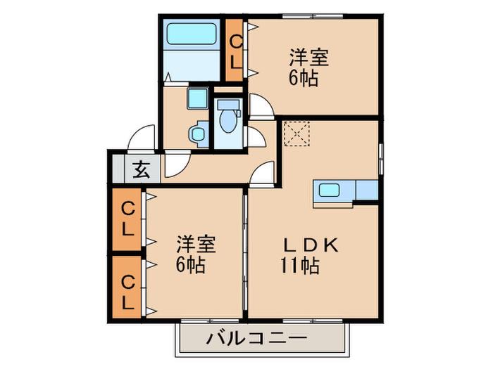 シーゲルSUGU A棟(2LDK/2階)の間取り写真