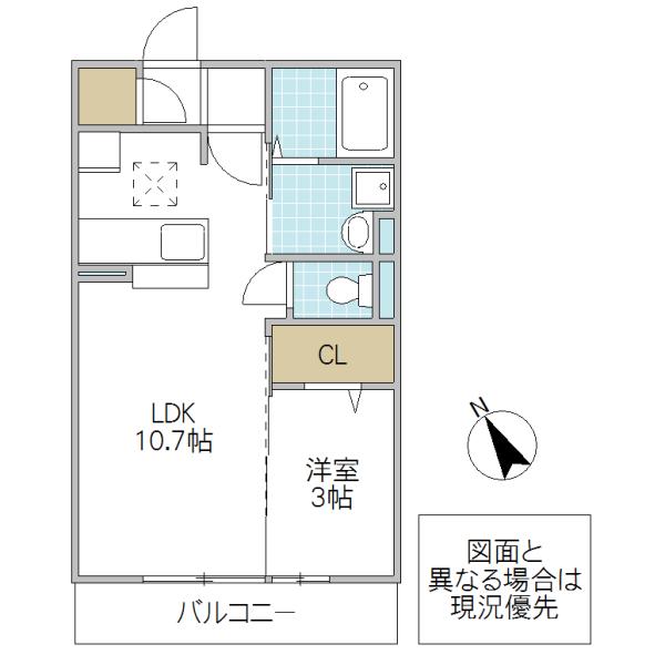 シンシア千波C(1LDK/3階)の間取り写真
