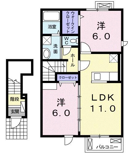 デュナスティ・II(2LDK/2階)の間取り写真
