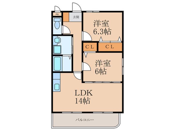 プレジデント(2LDK/2階)の間取り写真