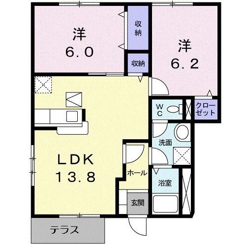 プリーマ クラッセA(2LDK/1階)の間取り写真