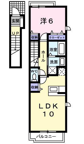 ドミールパストラルD(1LDK/2階)の間取り写真