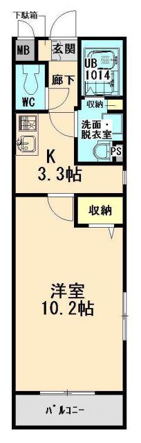 シャトーヴェール(1K/2階)の間取り写真