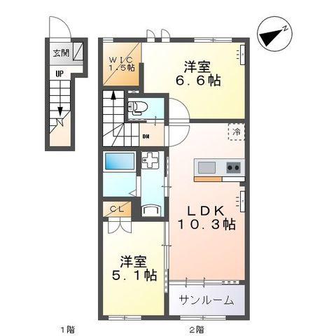 プロスパークII(2LDK/2階)の間取り写真