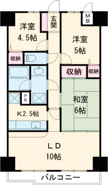 ダイアパレス茂原(3LDK/5階)の間取り写真