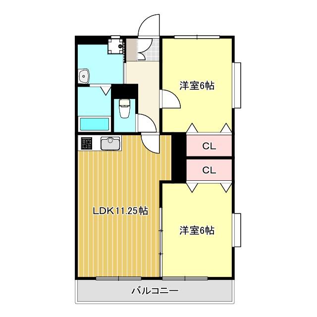 ドミールII(2LDK/1階)の間取り写真