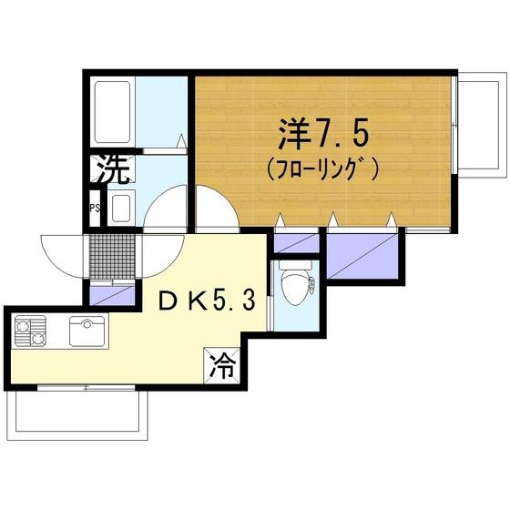 プラスコート桜森(1DK/2階)の間取り写真