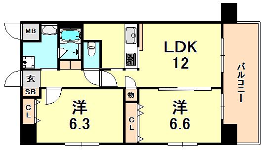 カーヨパレス鳴尾(2LDK/4階)の間取り写真
