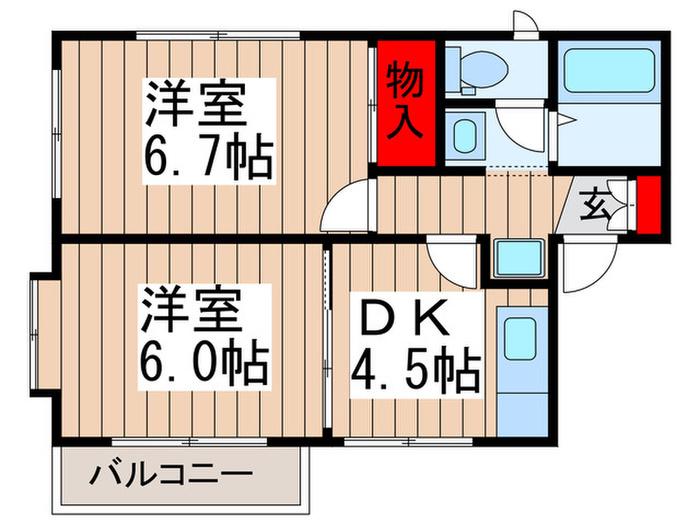 ベルグラン鎌ヶ谷(2DK/2階)の間取り写真