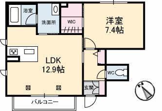 フォンテーヌII(1LDK/1階)の間取り写真