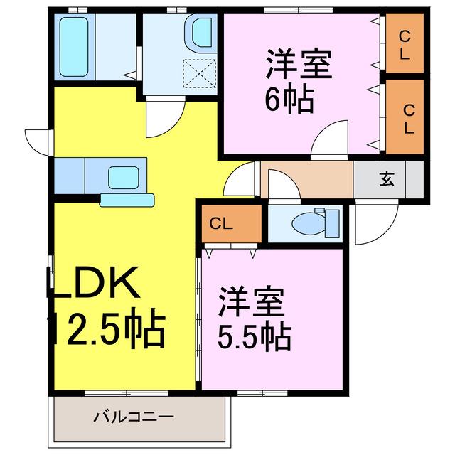 ヴィーガ(2LDK/1階)の間取り写真