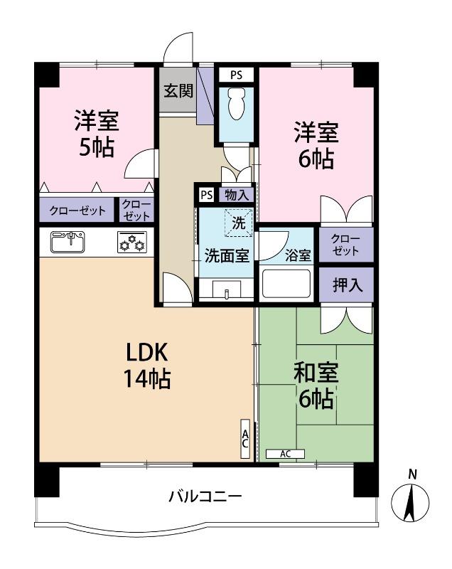 ライオンスマンション西新南(3LDK/2階)の間取り写真